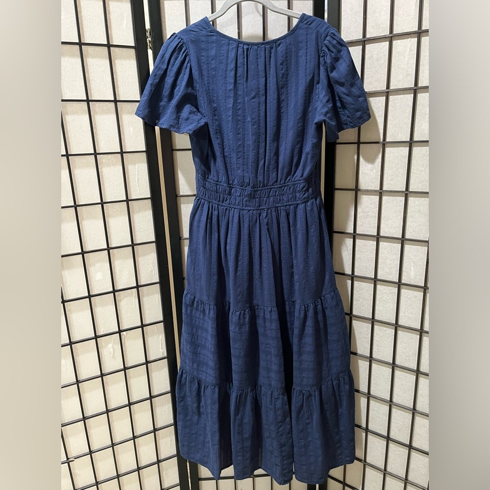 BTFBM Navy Textured Short Sleeve Midi Dress WOM N SIZE M